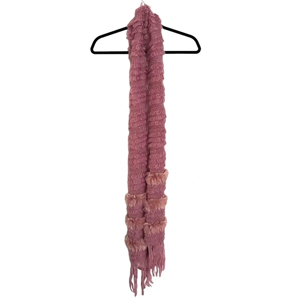 Betsey Johnson Pink Feather Sequin Fringe Knit Scarf NWT